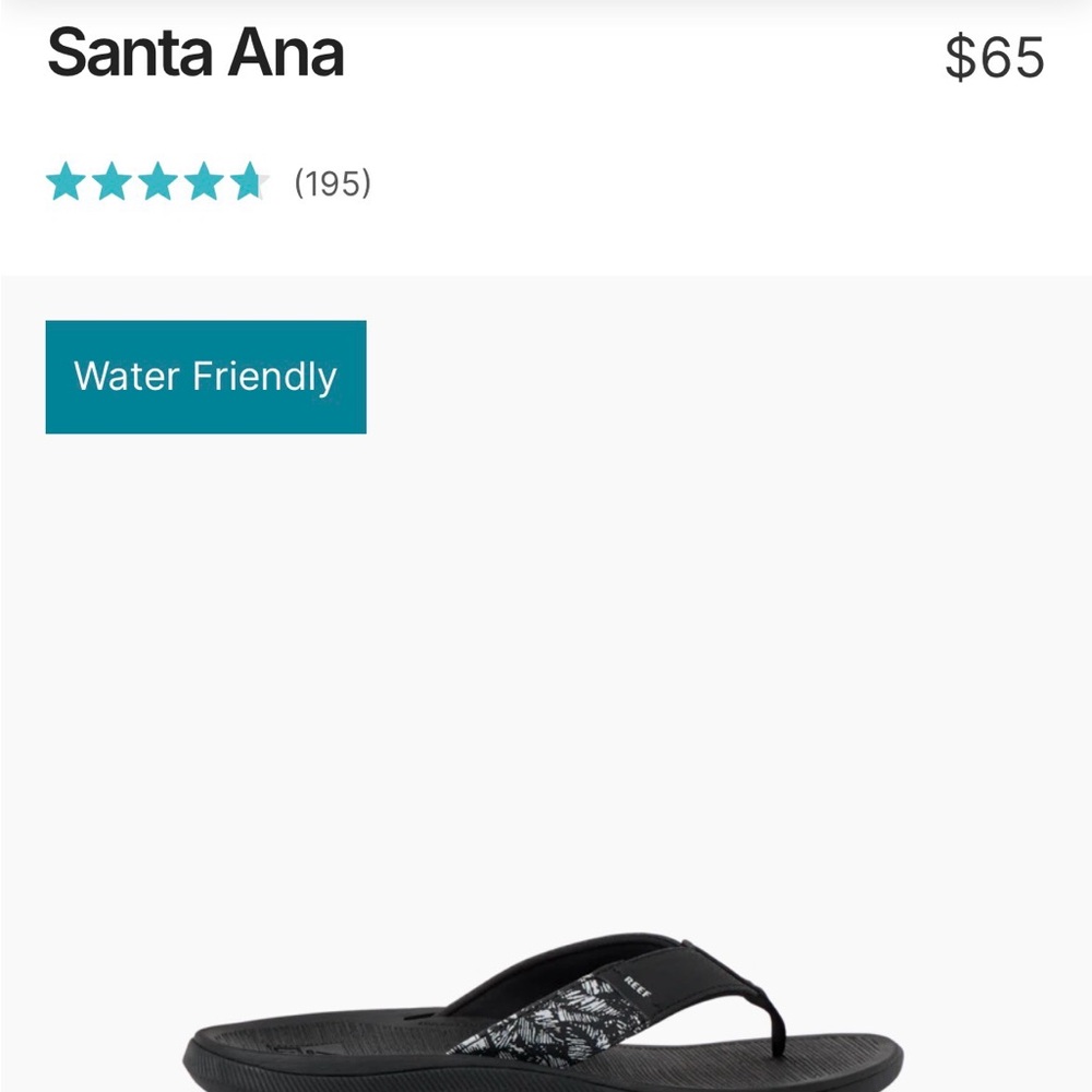 Reef Santa Ana Black Flip Flops with White Leaf Print - Picture 7 of 7